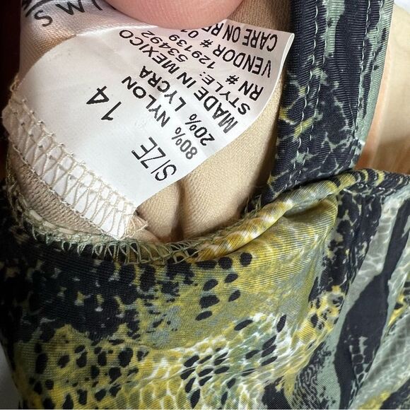 Vintage Shape FX Green Yellow Snake Built In Bra Slimming One Piece Swimsuit 14 - Picture 4 of 10